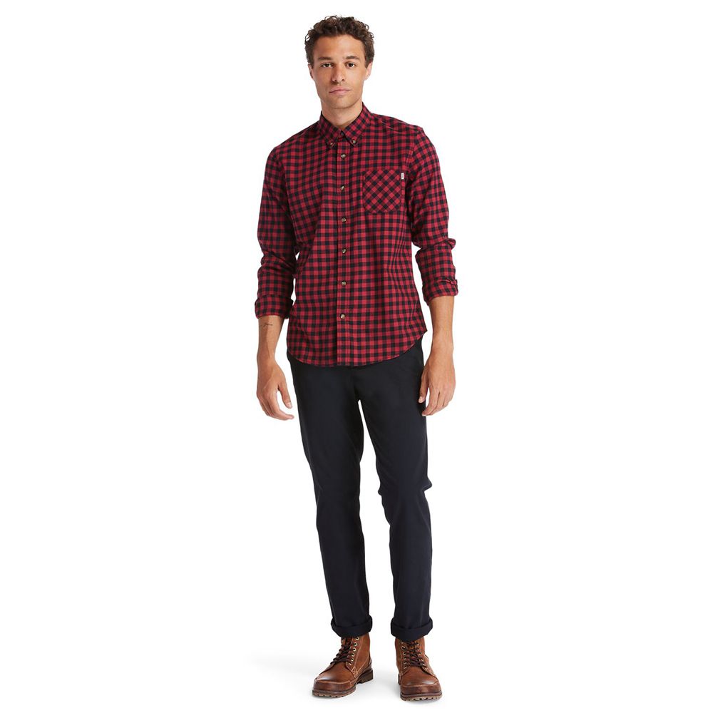 Timberland Mens Shirts Back River Brushed-Cotton Oxford Check - Red/Black - India XV0854672